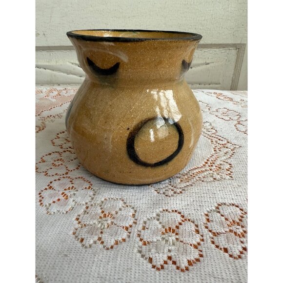 Vintage 1940s Stoneware Salt Glaze Art Pottery Vase Beige 4.5" Signed - Picture 9 of 9